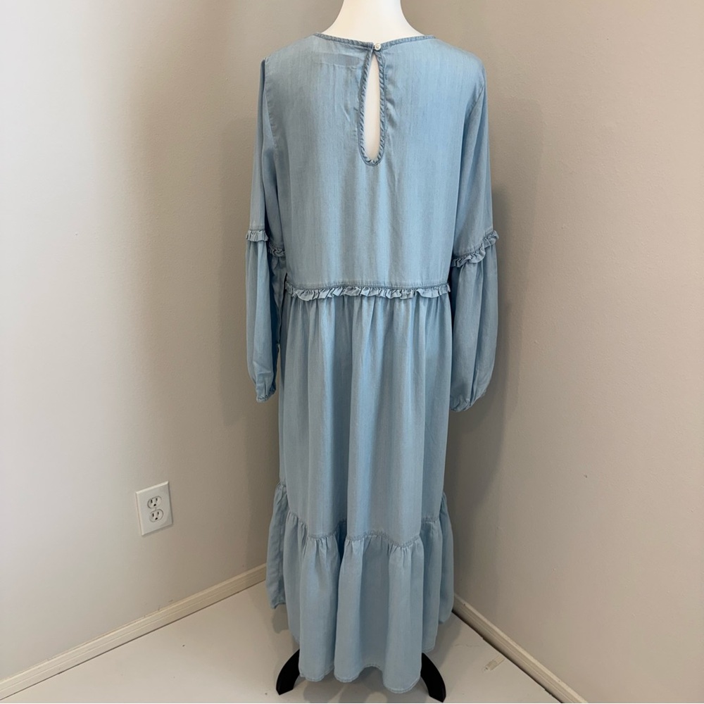 ASOS Light Blue Midi Dress with Long Puff Sleeves Size 12 - Picture 6 of 9